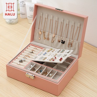 Halu Kotak Perhiasan Kotak Cincin Kalung Tempat Penyimpanan Jewelry Box Case Anting Cincin Aksesoris Serbaguna HDK310