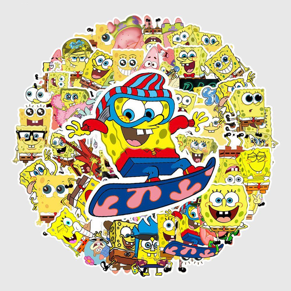 Agustina SpongeBob SquarePants Sticker Mini 60 Pcs Kartun Gitar Laptop Motor Sekolah Kantor Perlengkapan Koper SpongeBob SquarePants Graffiti Stickers