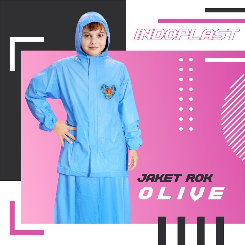 Jas Hujan Anak Remaja OLIVE INDOPLAST Setelan Jaket Rok Mantel Perempuan 7, 8, 9, 10,12 Tahun - Homy