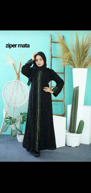 GALLERY ABAYA EXCLUSIVE ABAYA ZIPER MATA RESLETING EMAS SANGAT CANTIK, ANGGUN DAN BERTABUR MATA2