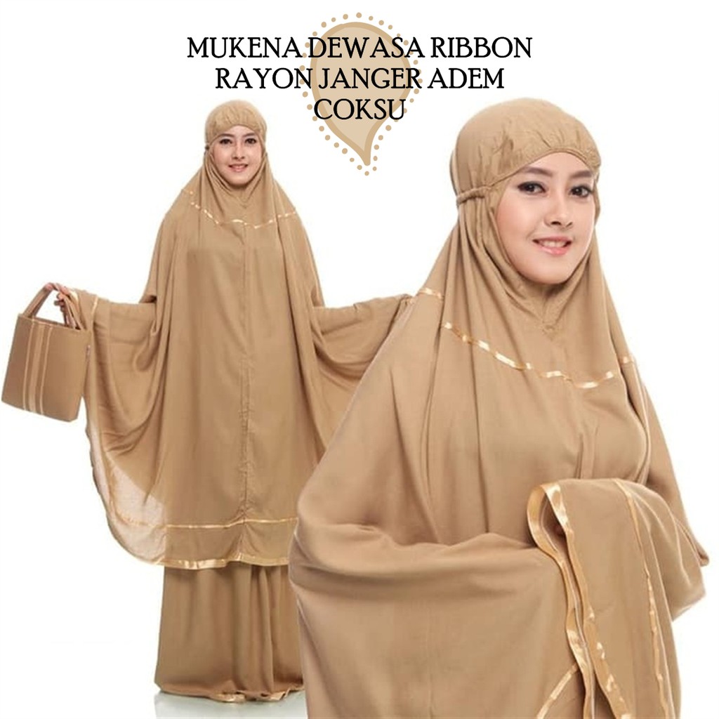Mukena Dewasa Bali Super Adem Motif Ribbon Polos Mukenah Bahan Dingin
