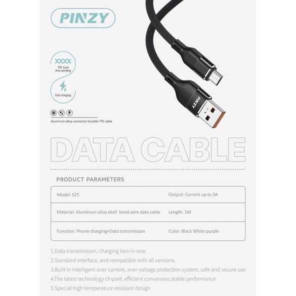 Kabel Data S25 - Kabel Charger PINZY S25 Type Micro USB Fast Charging - S25 Micro USB