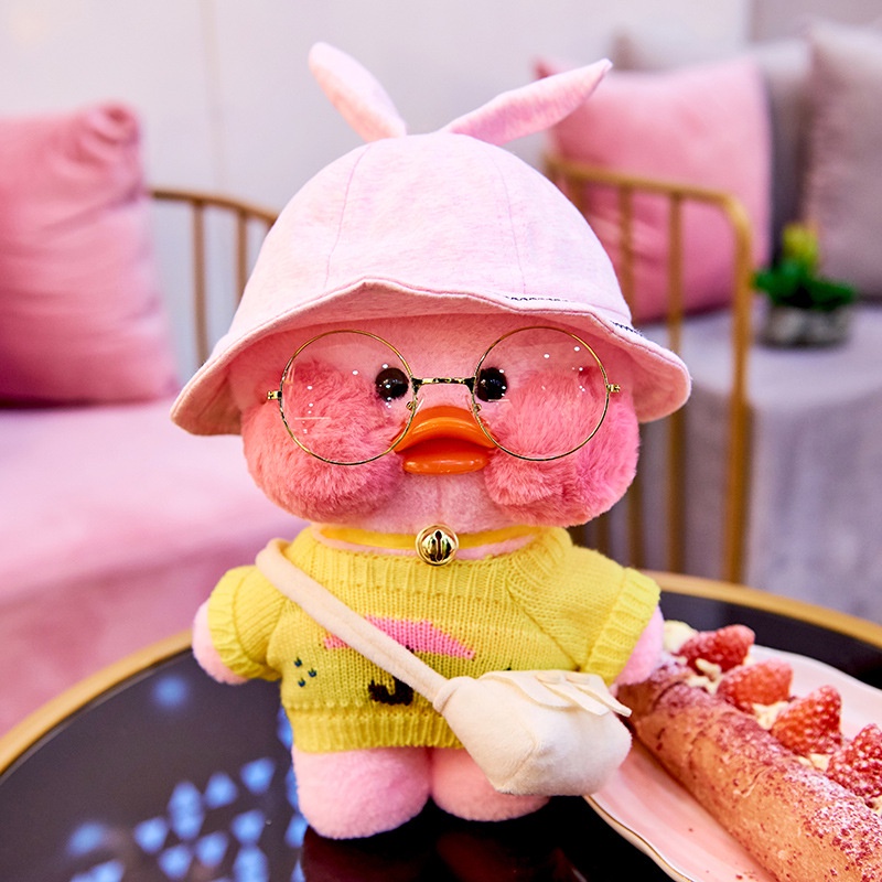 1SET Boneka Bebek Kuning Stuffed Plush Lalafanfan 2022 Warna Hadiah Anak Perempuan Mainan Dengan Aksesoris Topi Kacamata Tas Bando Korea Bantal Boneka Bebek Lucu