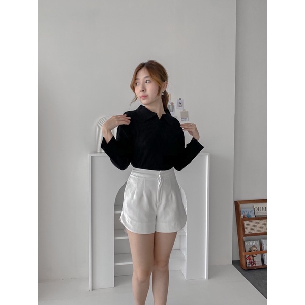 Laura Polo Knit Crop - Aeris - Atasan Rajut - Blouse Polo - Atasan Wanita