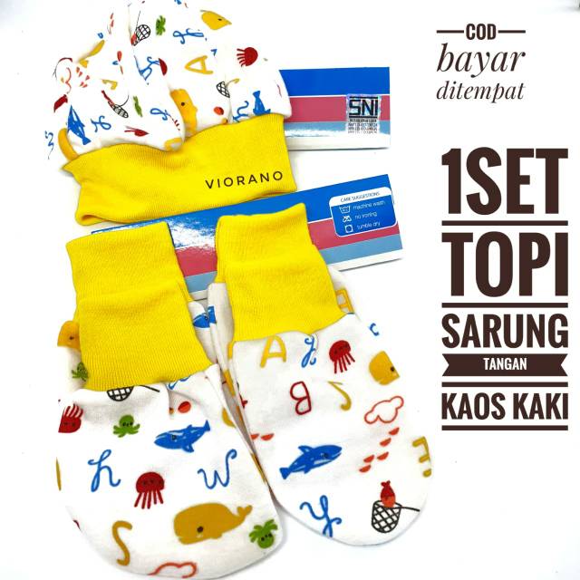 Paket Perlengkapan bayi 1set Label SNI Topi Sarung Tangan Sarung Kaki Baby New Born / Baby Gift Set