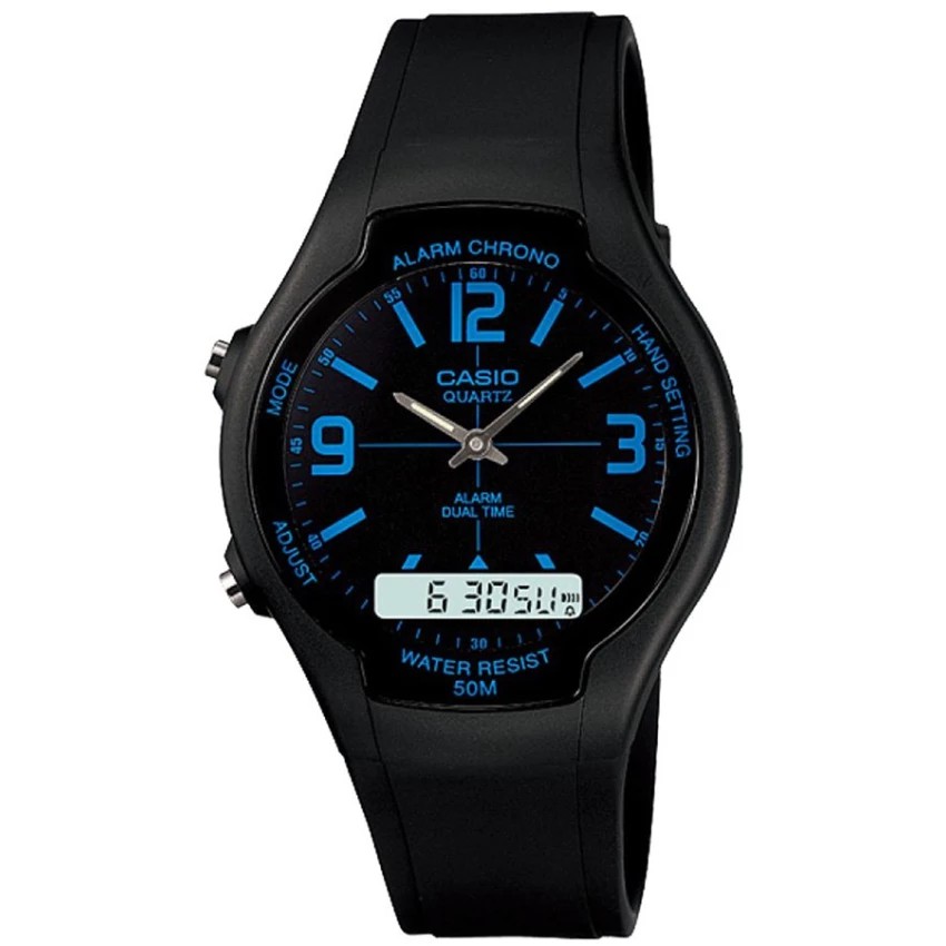 Casio Original AW-90H-2B Jam Tangan Pria - Digital - Karet - Hitam Biru