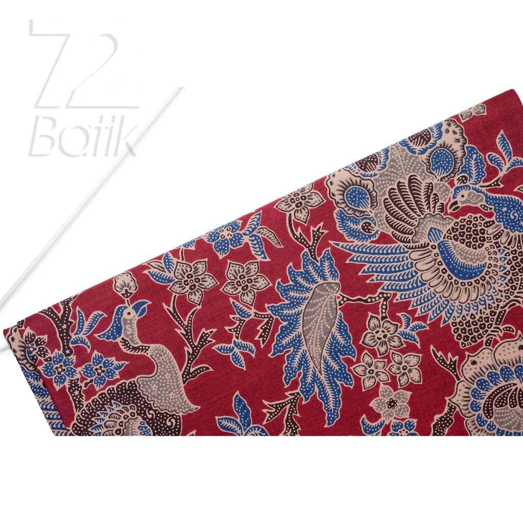 KAIN BATIK PREMIUM Bahan Katun Motif Burung Merak Warna Merah 721899 Cap 72 Jarik Jarit Samping Kebat Panjang Batik Katun Modern Premium Bahan Seragam Batik Pernikahan Kantor Keluarga Murah Kamen Jadi Batik Bali Lembaran