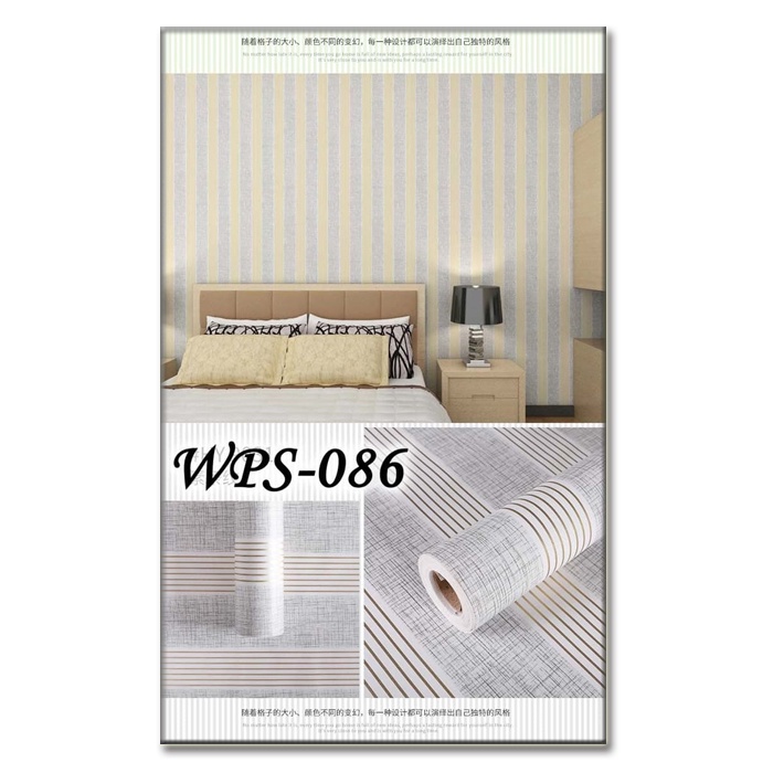 WPS086 GREY N GOLD LINE WALPAPER STIKER WALLPAPER STICKER 45CMX5M STIKER DINDING TEMBOK RETRO KLASIK