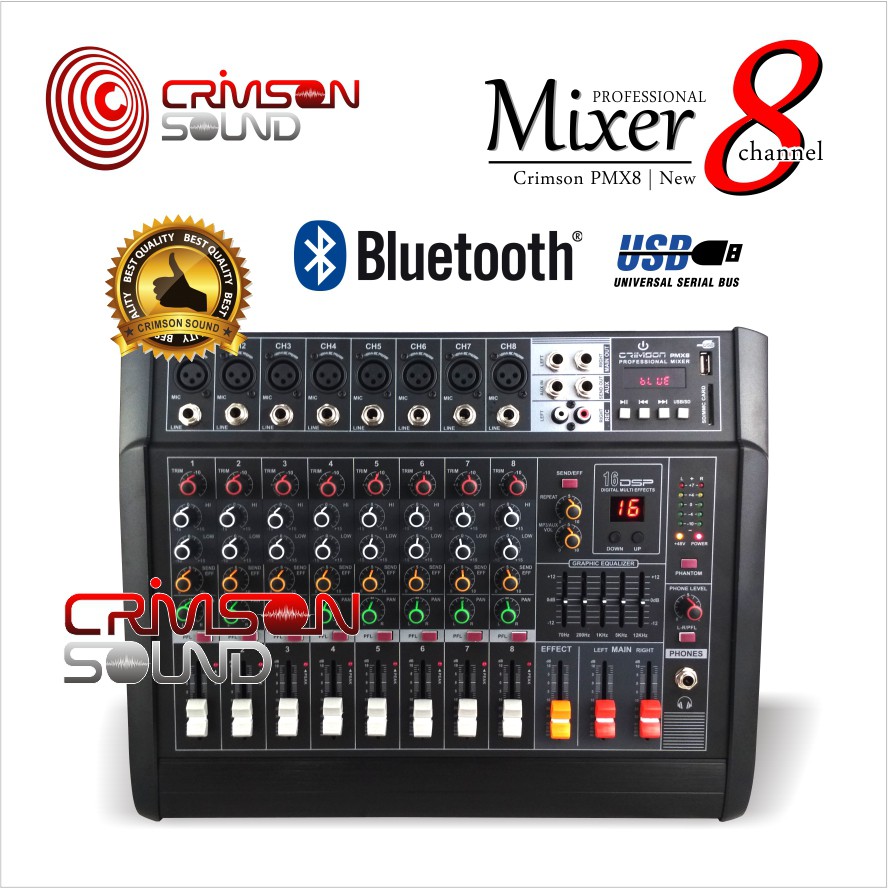 MIXER CRIMSON 8 Channel BLUETOOTH 16 DSP PMX8