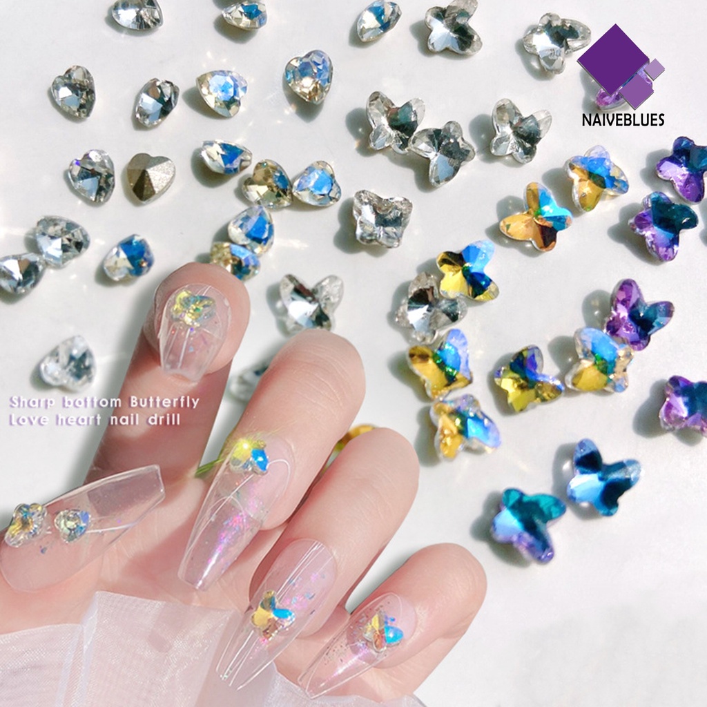 Naiveblue &gt; 10Pcs / Set Ornamen Kristal Imitasi Bentuk Hati 3D Untuk Dekorasi Nail Art Charms