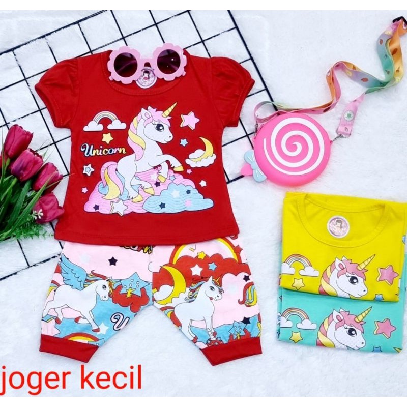 Setelan Baju Celana Bayi Perempuan 3 6 12 bulan Katun Lembut COD Unicorn Kuda Poni