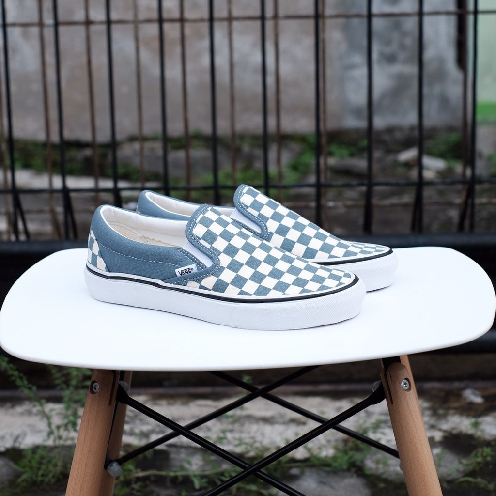 vans slipon checkerboard blue mirage