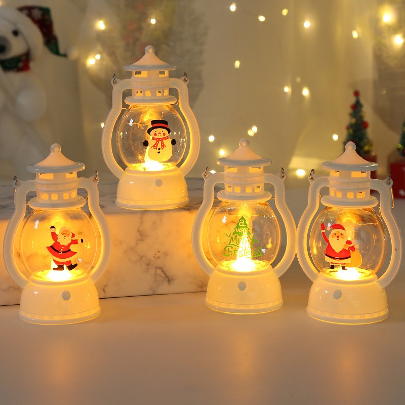 1pc Lampu Malam LED Tenaga Baterai Bentuk Lentera Stanta Claus Snowman Untuk Dekorasi Natal