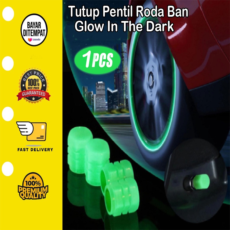 [BISA COD] Tutup Pentil Roda Ban Mobil Motor Sepeda Glow In The Dark Glowing NEON