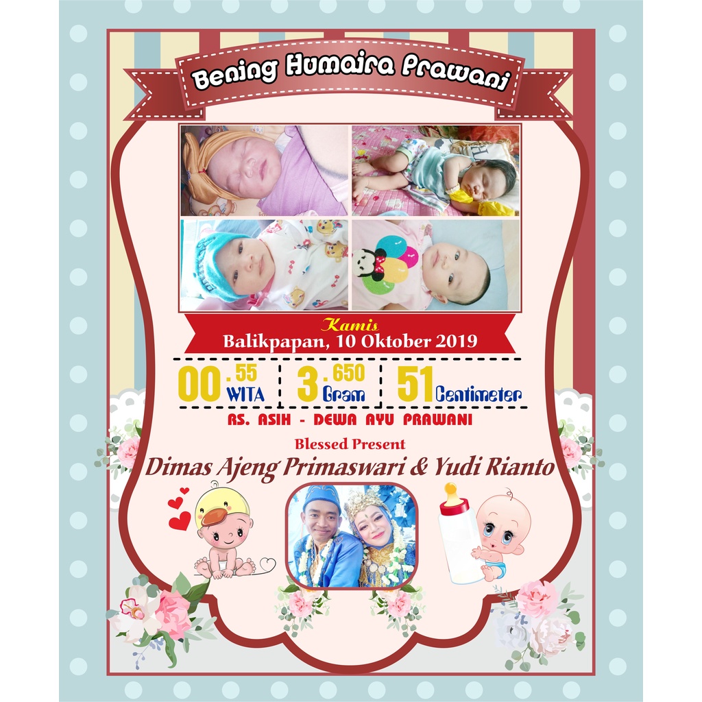 Jual Custom Biodata Bayi Edit Foto Kelahiran Anak Bio Baby Desain