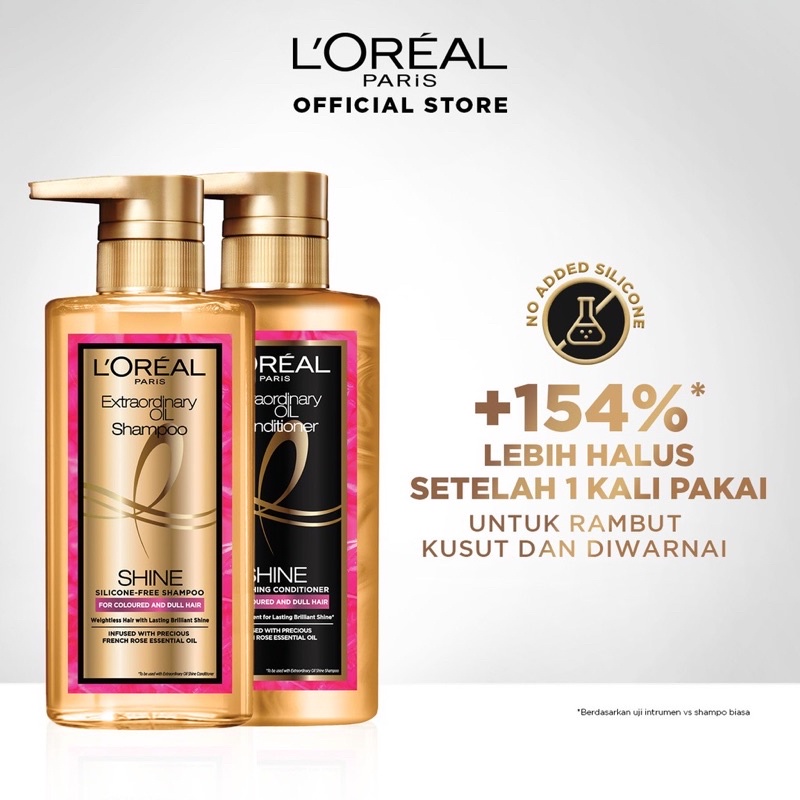 Loreal Extraordinary Oil Shampoo Conditioner Shine Smooth Sleek Original - L’oreal Paris Silicone Free Sampo