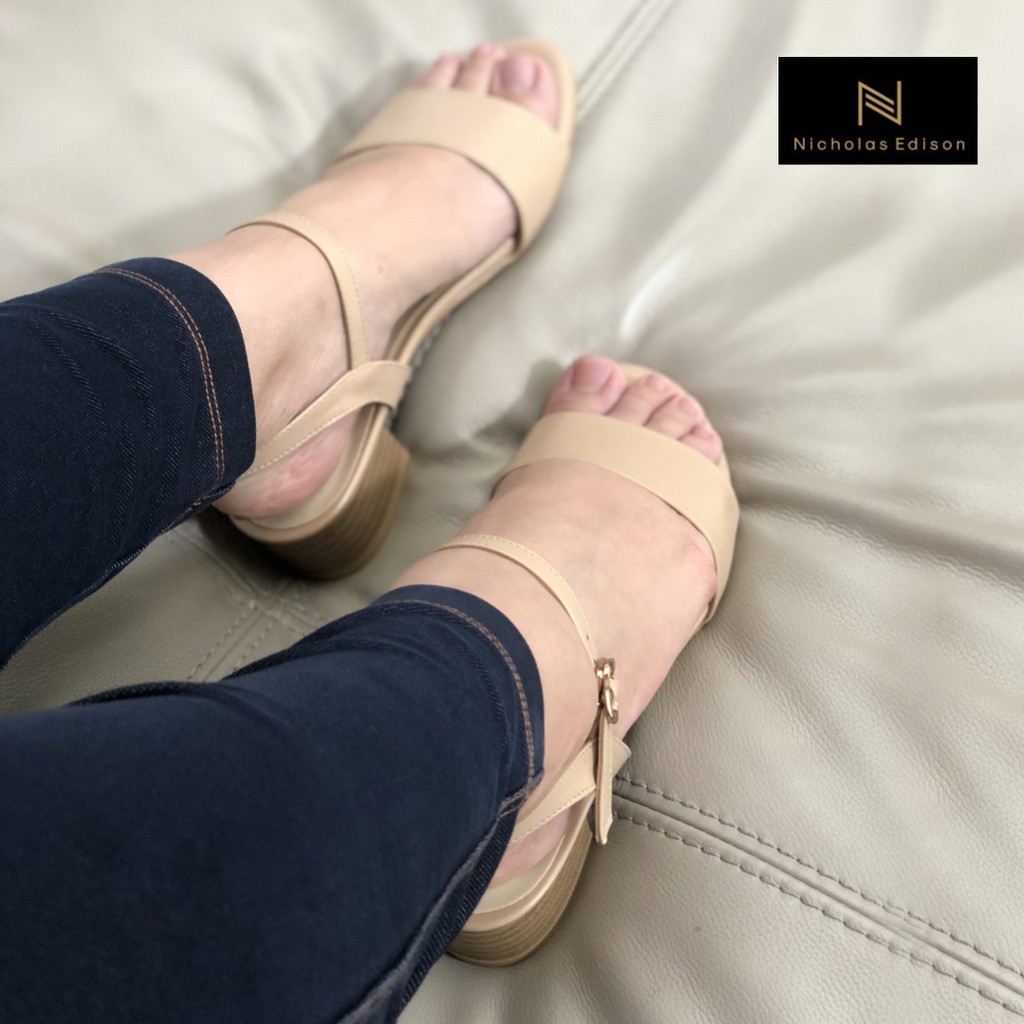 nicholas edison heel viensa beige sandal wanita hak tahu tali kait best seller terbaru peep toe-5