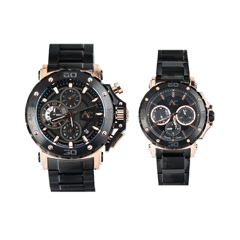 Jam Tangan Couple Alexandre Christie AC 9205 Rantai Pria & Wanita  Original