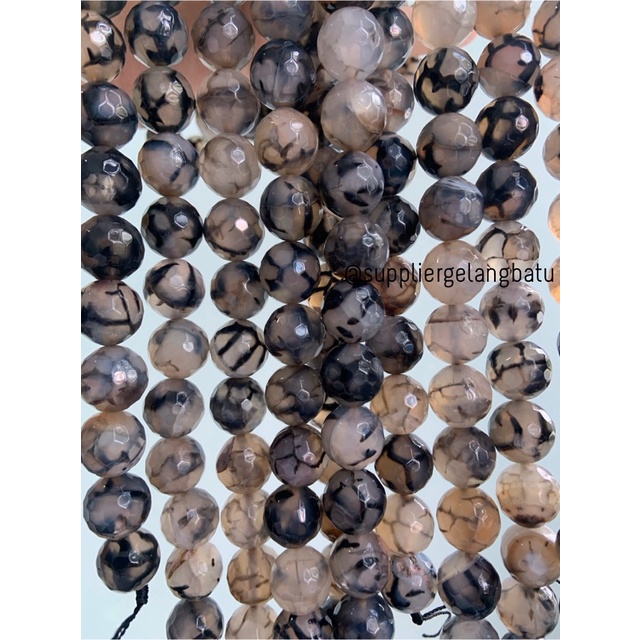 Batu RHODOLITE DALMANTION CUTTING 16mm natural akik hitam putih serat