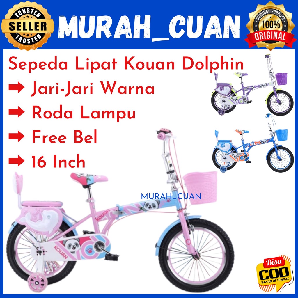 Sepeda Lipat Anak Kouan Dolphin 16 Inch LKF161 LKF121 Efisien dan Praktis SNI Lumba Lumba Anak Perem