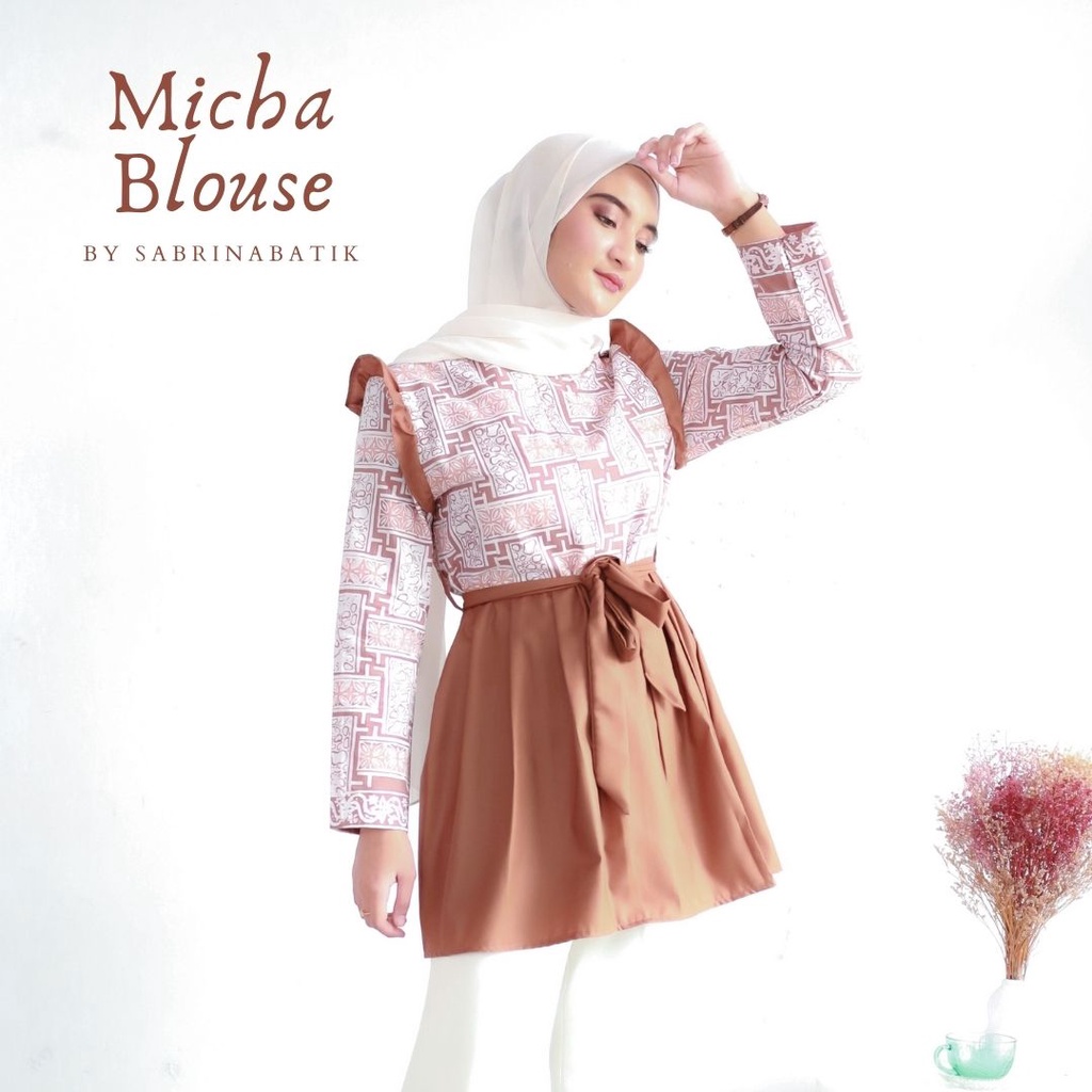 Micha Blouse Atasan Batik Kerja Kantor Wanita Cantik Modern Cap Katun Kekinian Busui