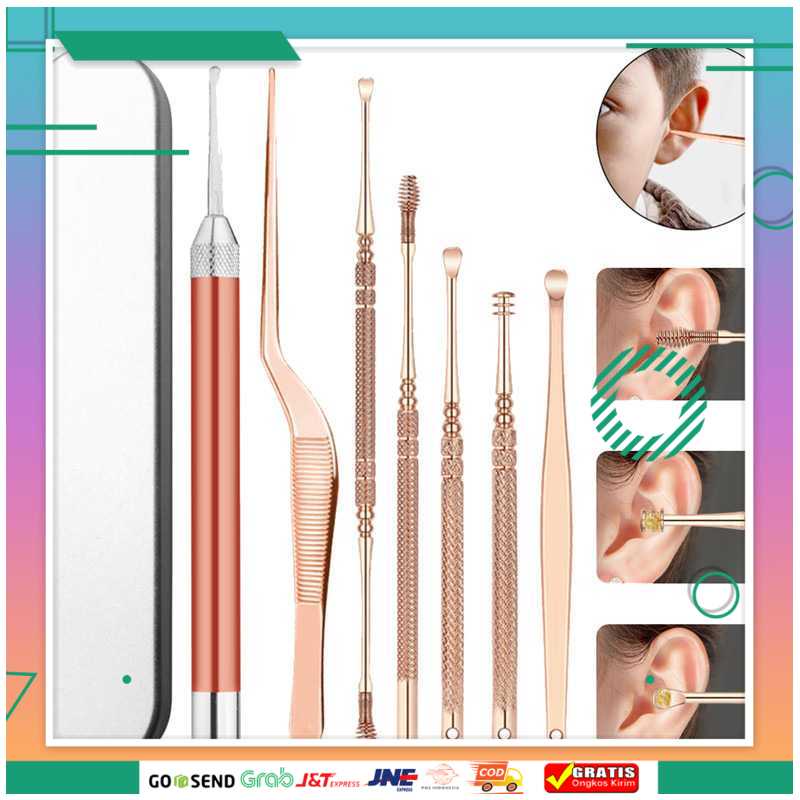 (BISA COD) FTIHSHP Pembersih Telinga Korek Kuping Ear Spoon LED 7 PCS - JC9