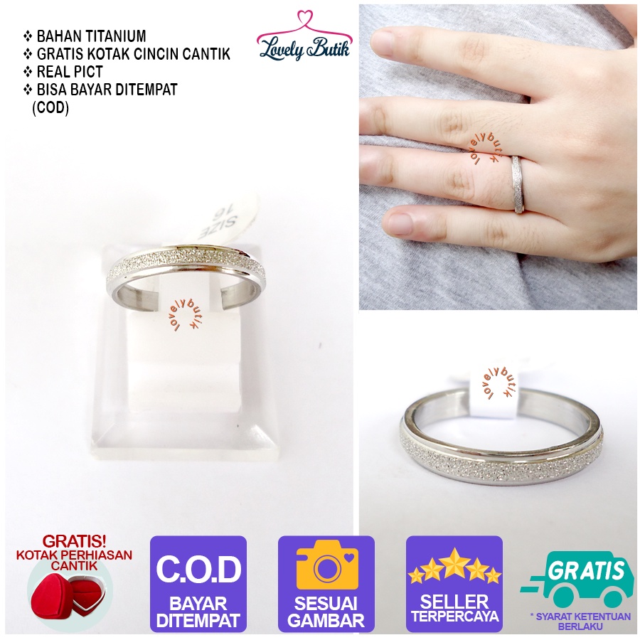 Lovelybutik - Cincin Pasir Titanium Wanita Pria Anti karat Asli P3oni Cincin Model Terbaru Model  Pasir Tipis Bonus Tempat Perhiasan