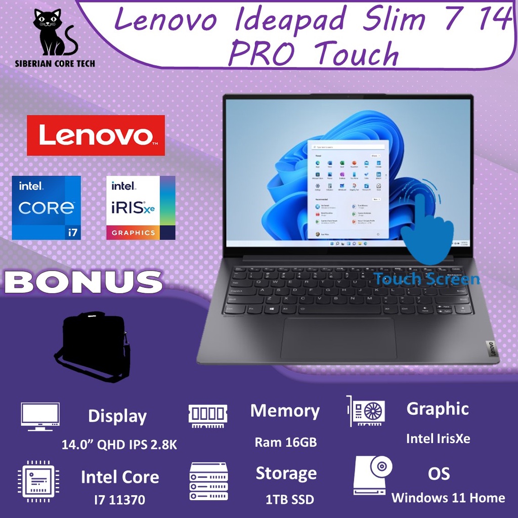 LAPTOP LENOVO IDEAPAD SLIM 7 PRO 14 TOUCH i7 1260P 16GB 1TBSSD W11 14.0QHD IPS 2.8K SLV