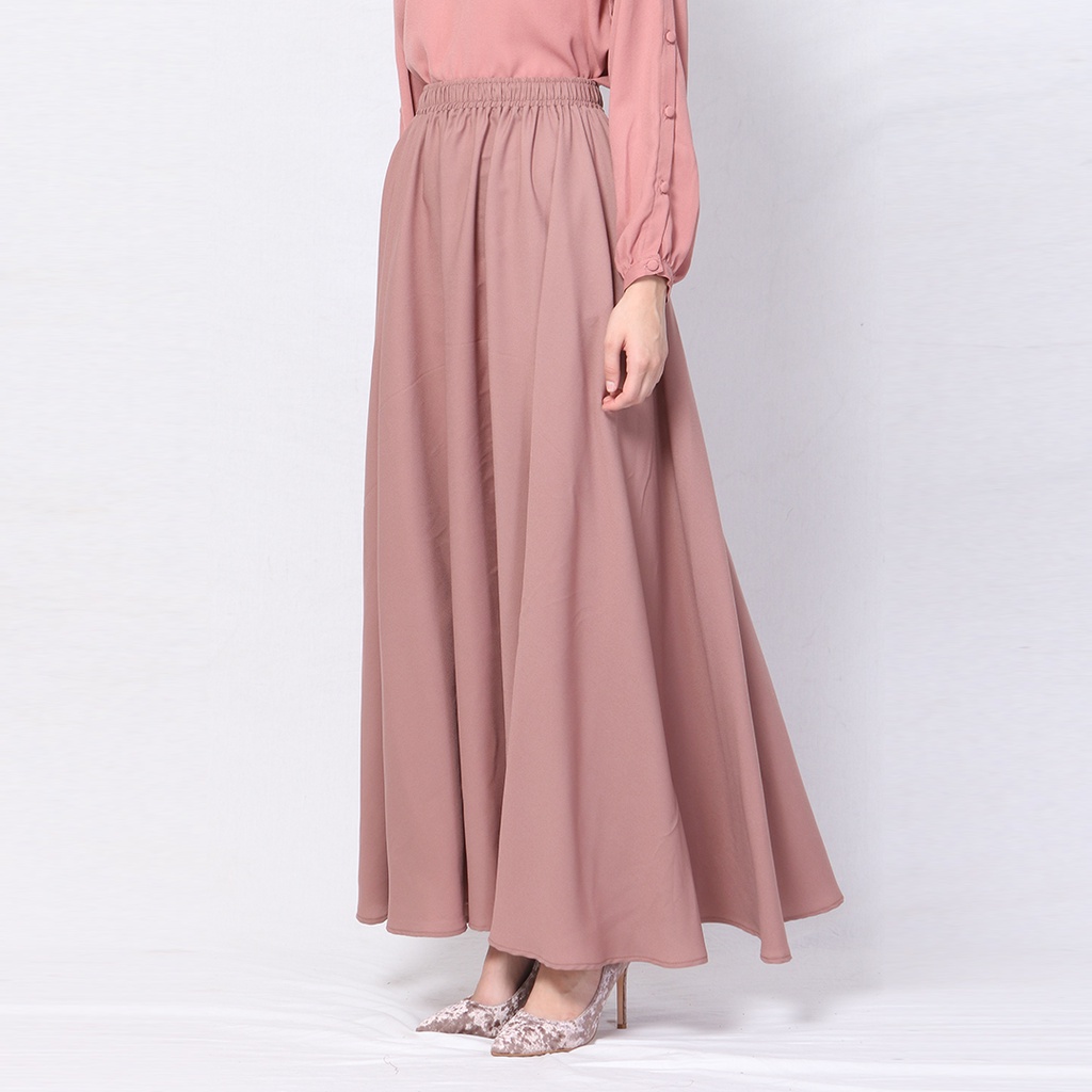 Taraka by Aska Label - Maxi rok circle swing dengan pinggang karet warna Taupe, Black, Redbud, Navy