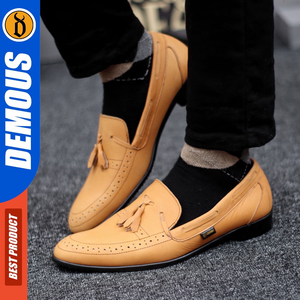 DEMOUS Derossa - Sepatu Formal Pantofel Hitam Kulit Asli Kerja Pria