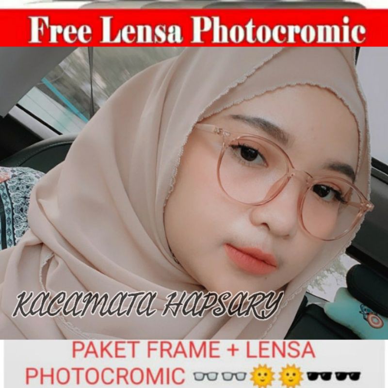 FRAME KACAMATA BULAT + LENSA PHOTOCROMIC | KACAMATA MINUS | KACAMATA ANTI RADIASI | KACAMATA WANITA