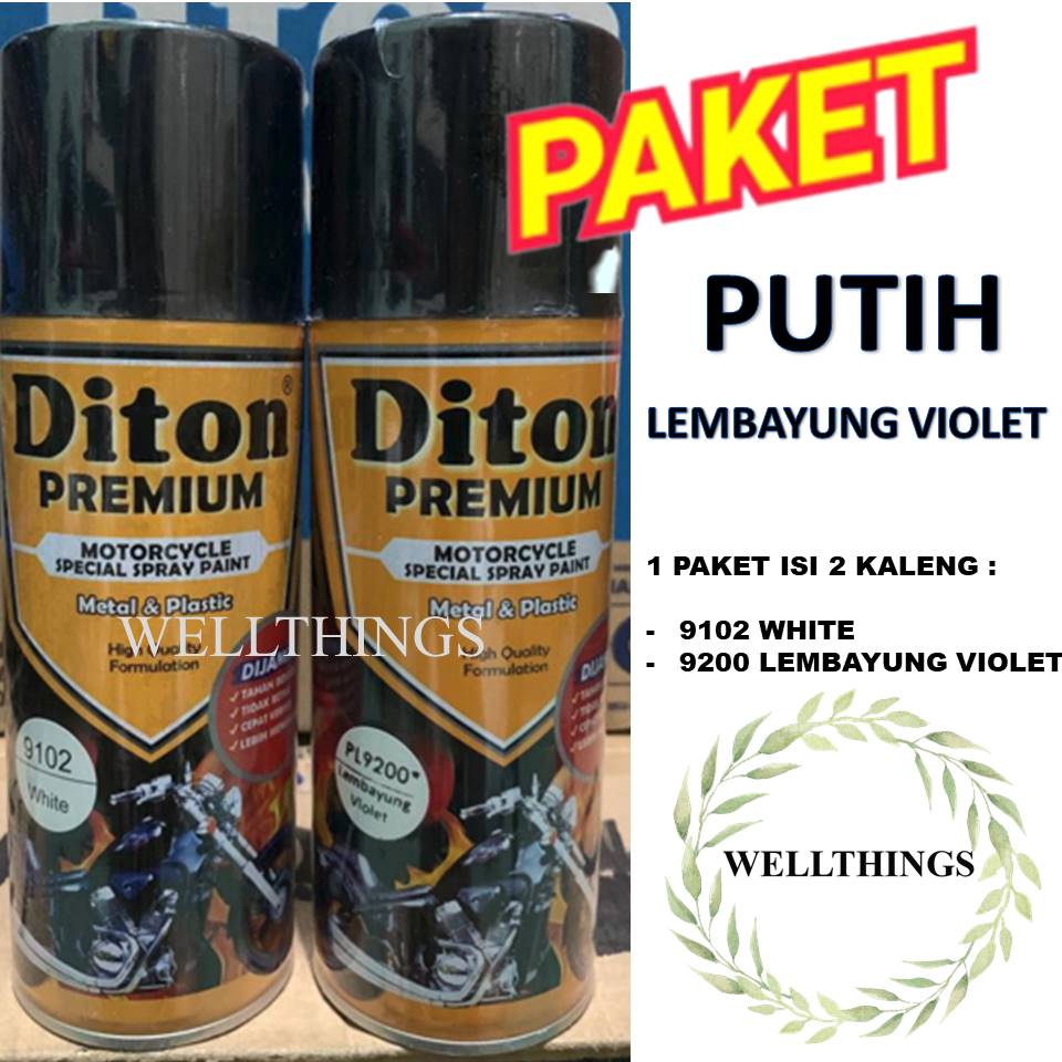 Paket Hemat Diton Premium Lembayung Violet 9200 + White 9102 / Cat Ungu Putih 400ml Pilok Pylox Pilo