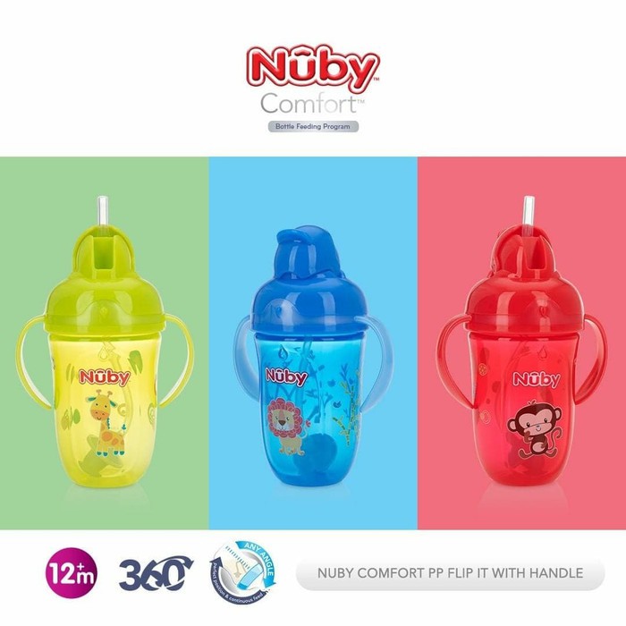 Nuby 52002 Comfort Flip It Wuth Handle 360 Plus Straw Cup gelas bayi