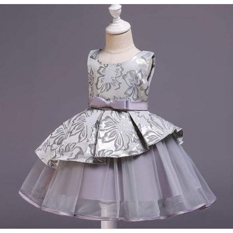 COD Dress Natal Pesta Anak Abu Premium Quality Dress Party Silver