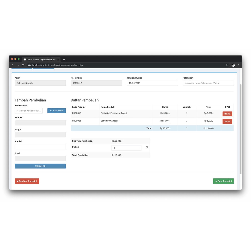 Aplikasi Web Sistem Informasi Penjualan Kasir Point Of Sales (POS) PHP MySQLi &amp; Ajax