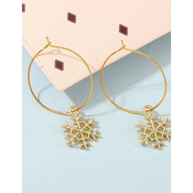 LRC Anting Hoops Fashion Gold Snowflake-studded Ring Stud Earrings D28017