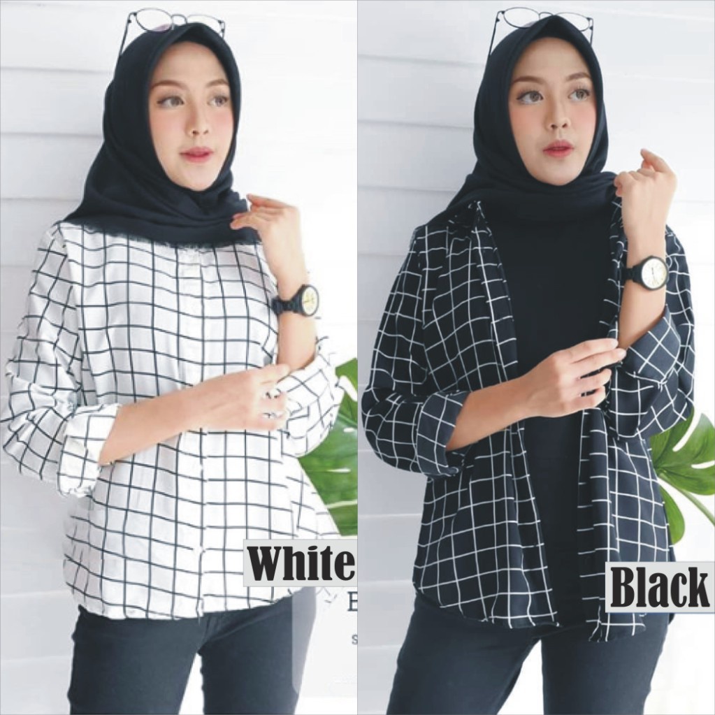 BLOUSE MOTIF KOTAK TARTAN TOP - Kemeja Wolfis Wanita Atasan Lengan Panjang