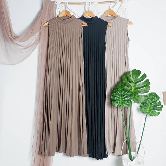 LONG DRESS PLISKET TANPA LENGAN PAKAIAN MUSLIM WANITA DRESS PLISKET TANPA LENGAN