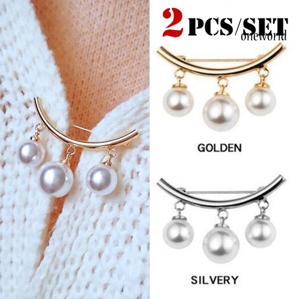 OW@ 2Pcs Brooch Stylish Elegant Faux Pearl Fashion Vintage Brooch for Wedding