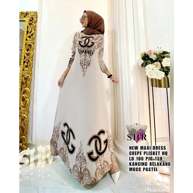READY!! NEW!! MAXI DRESS PLISKET BAHAN CREPE HQ LD 106-108 PB 138 ORI SHR%-5