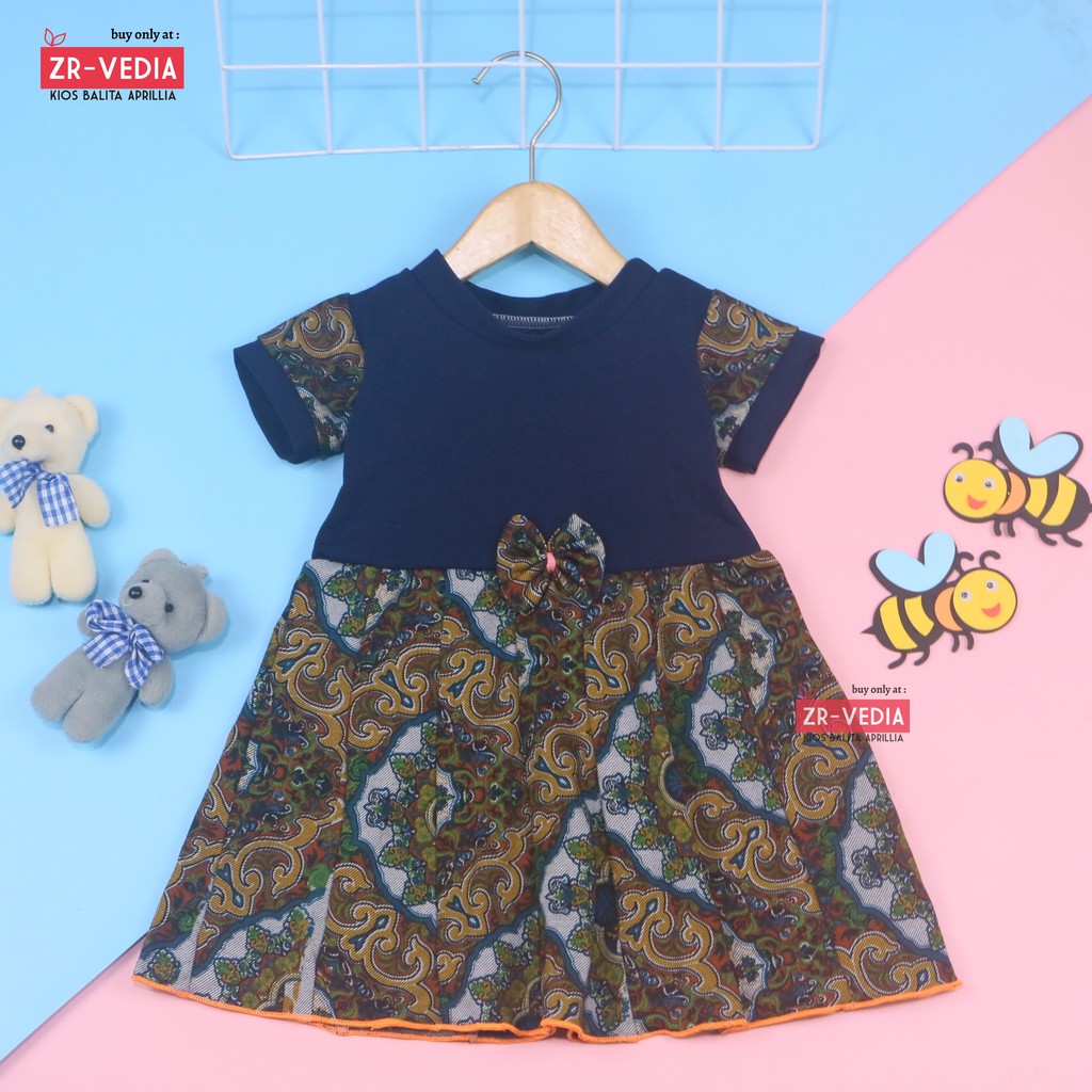 (BATIK) Dress Pita Baby uk 6-12 Bulan / Baju Lengan Anak Perempuan Bayi Dres Gaun Etnik Murah Adem