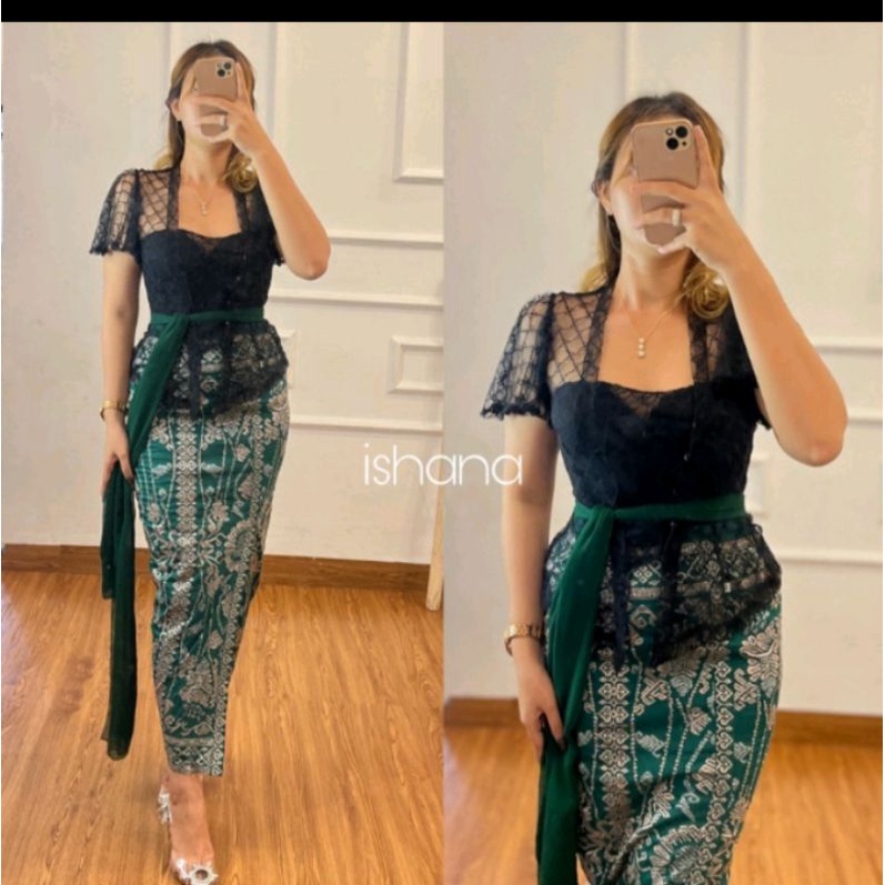 kebaya hitam tangan pendek ishana S m L XL xxl