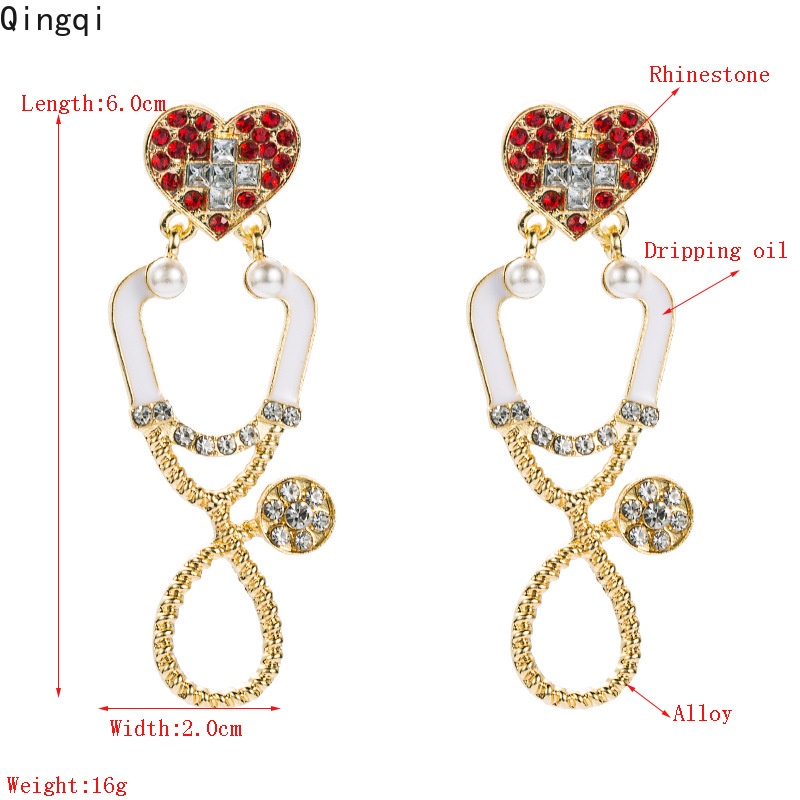 Anting Stud Desain Stetoskop Dokter Perawat Warna Merah Untuk Wanita