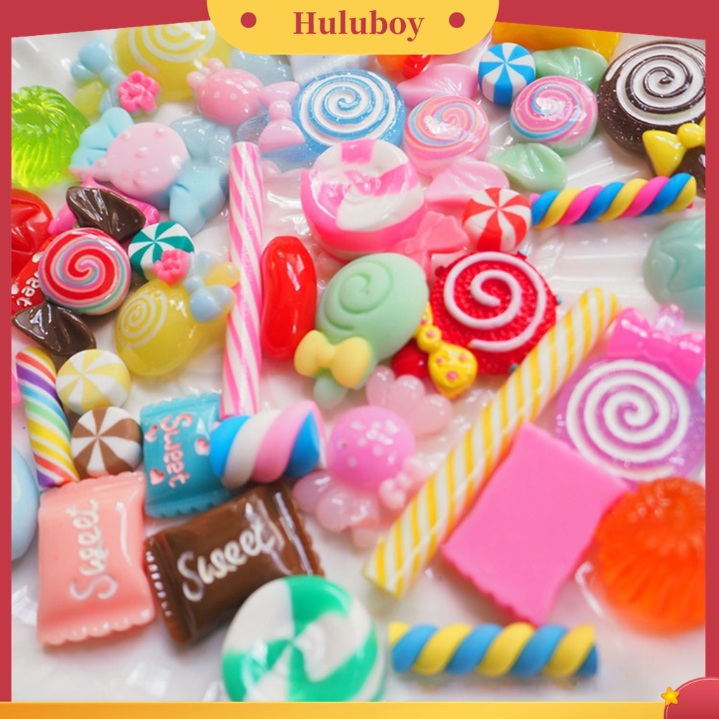 Huluboy Huluboy♡ 30 / 50 / 100 Pcs Ornamen 3D Bahan Resin Akrilik Bentuk Permen Untuk Dekorasi Manicure