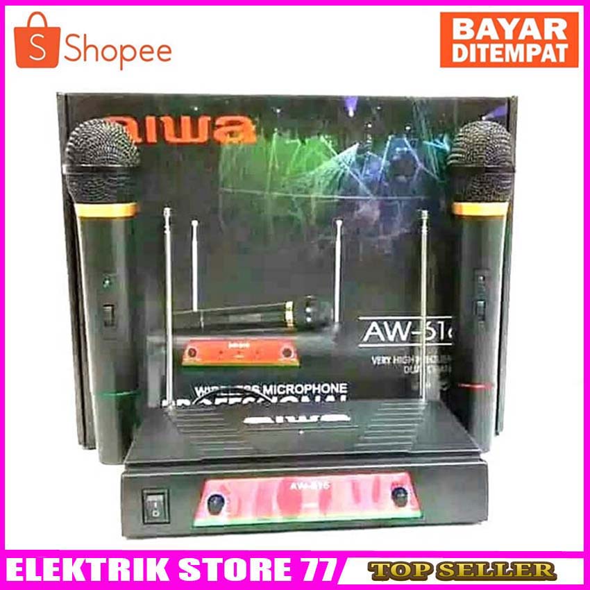 Aiwa Microphone AW-616 Wireless VHF Double AW-616 Suara Empuk Original