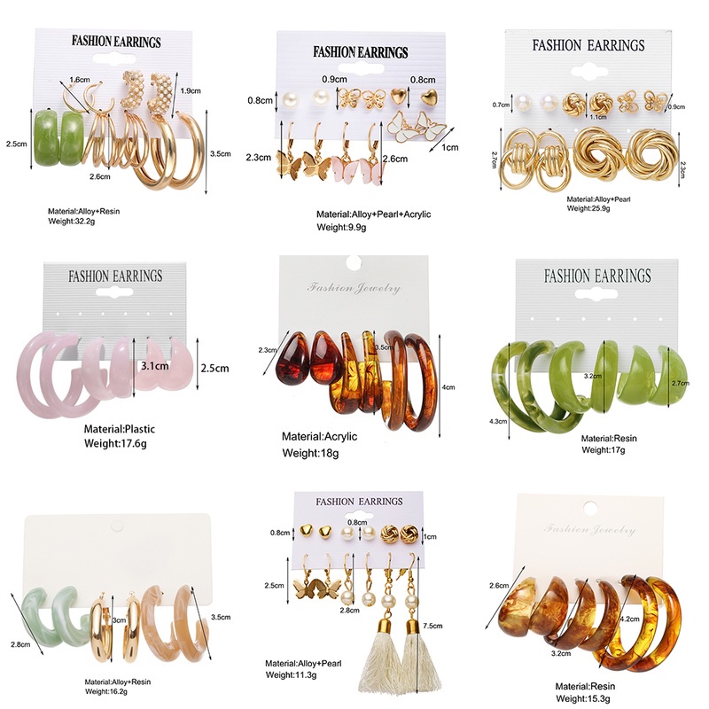 AY(CN) Fashion Colorful Resin Earring Set Gold Butterfly Elegant Pearl Geometric Stud Earrings Party Jewelry Accessories