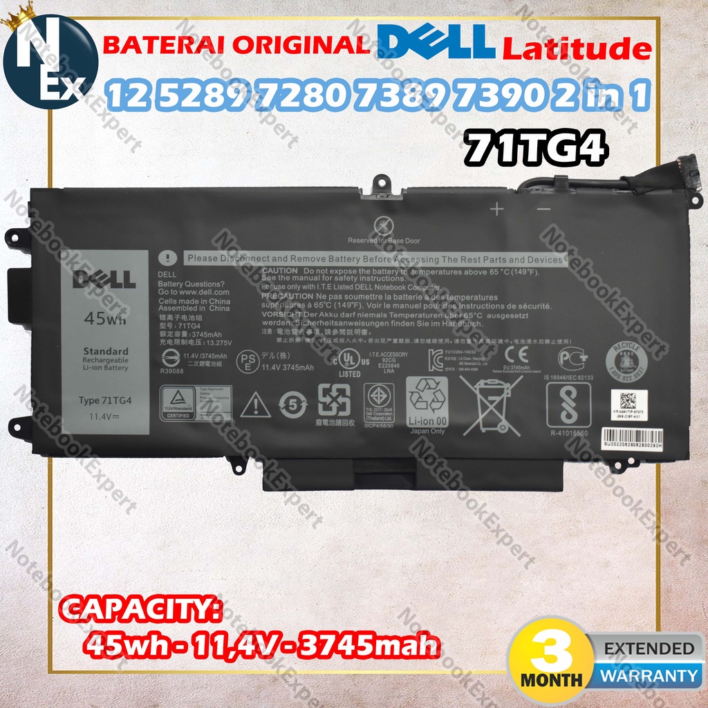 Baterai dell Latitude 12 5289 7280 7389 7390 2 in 1 71TG4 - ORIGINAL
