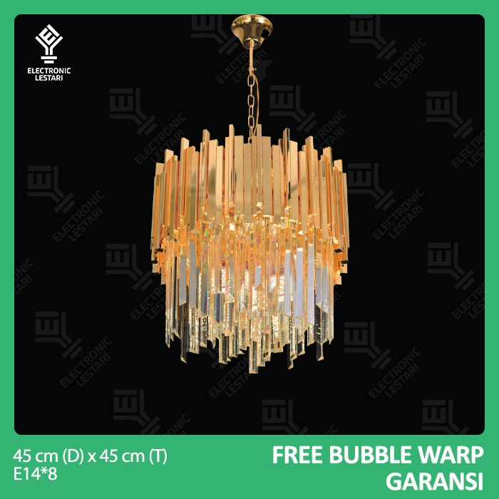 Lampu Gantung Kristal Minimalis Void Hias Merah Emas