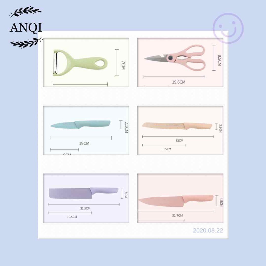 ANQI1888 6IN1 Pisau Set EVCRIERH / VISHAL stainless Dilapis Anti Lengket / Alat Masak Pisau Set