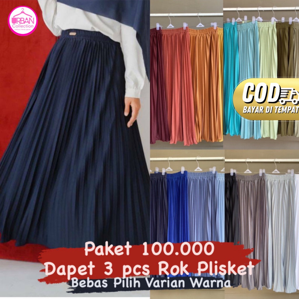 PAKET ROK PLISKET PREMIUM [ 3PCS ] - UKURAN ALLSIZE